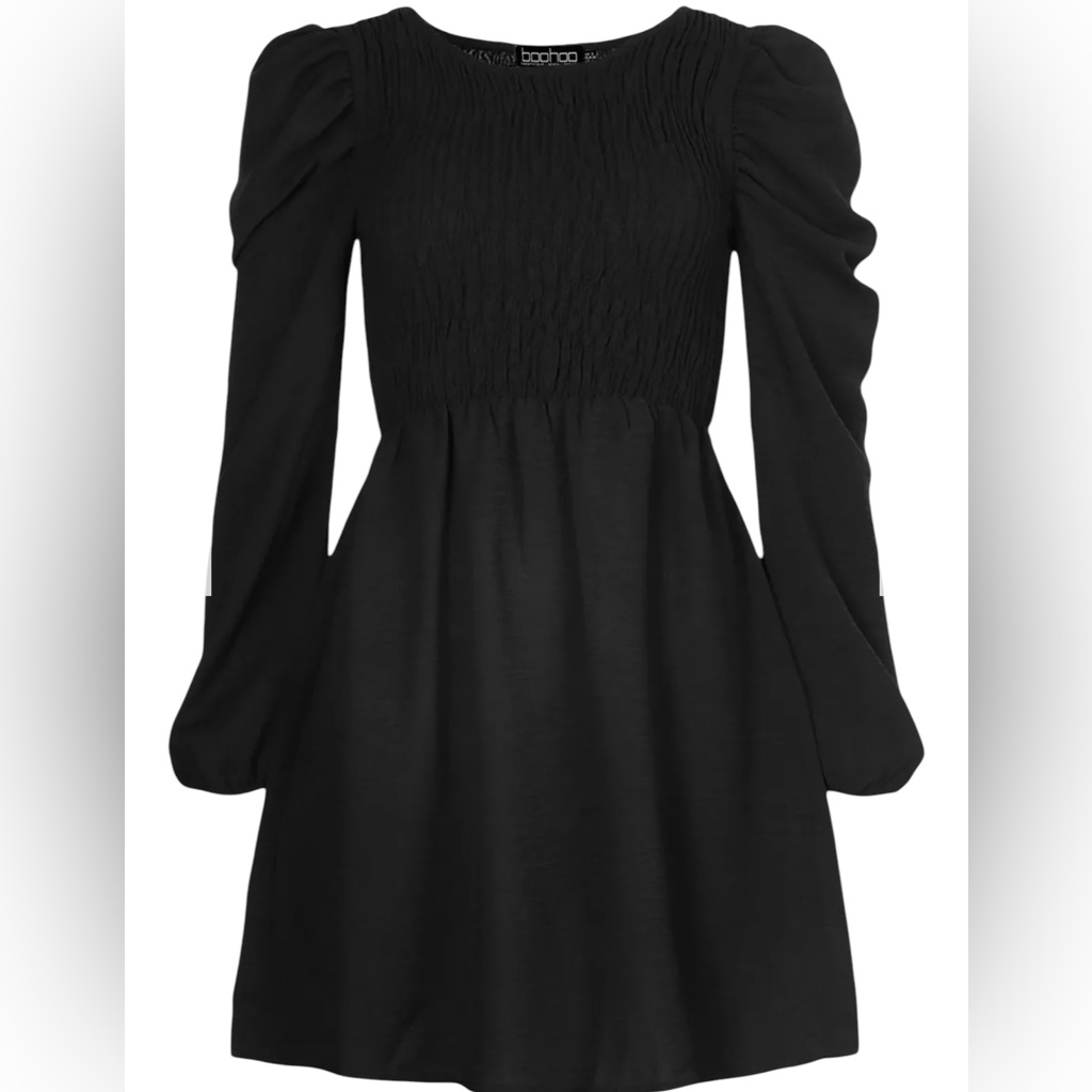 B7- Ladies Us Size 8 Medium - Boohoo - Puffy Shoulder Short Dress